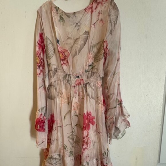 Moda Seta Italy by Neiman Marcus Sheer Pink Lined Floral Print Dress, Sz M, NWT - Picture 8 of 8